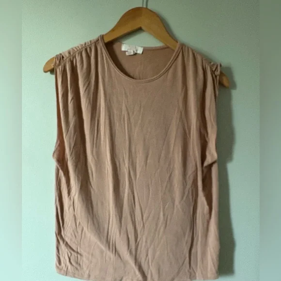 Sun & Shadow Tan Ruched Muscle Tee S - Picture 1 of 7